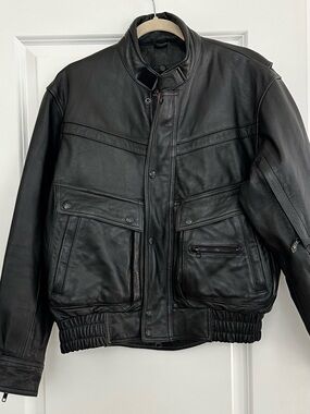 HJC Genuine Leather Cirotech Riding Gear Black Bomber Motorcycle Jacket